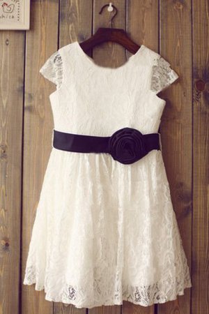 Robe de cortège enfant longue naturel avec manche courte avec fleurs col u profond - Photo 1