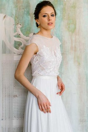 Abito da Sposa Semplice con Manica Corte Spazzola Treno con Fusciacca con Applique in Chiffon - Foto 3