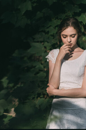 Abito da sposa lunghi con manica corte carina oscillare semplice cappellino - Foto 6