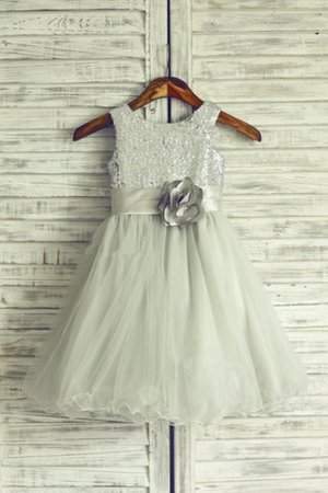 Robe de cortège enfant longue en organza manche nulle avec fleurs avec zip - Photo 1