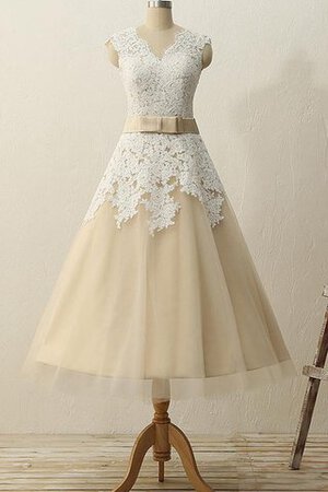 Robe demoiselle d'honneur naturel fermeutre eclair de col en v en tulle jusqu'au mollet - Photo 2