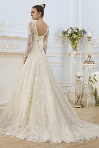 Robe de mariée longueru au niveau de sol en satin de col en v cordon decoration en fleur - Photo 2