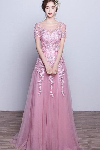 Robe de bal avec décoration dentelle en tulle a-ligne avec manche courte appliques - Photo 1