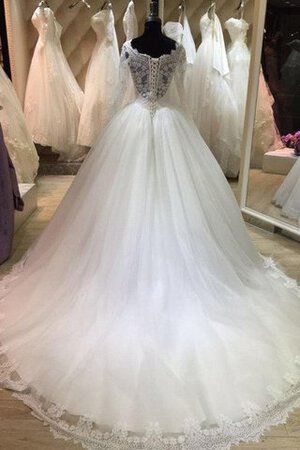 Abito da Sposa Barchetta in pizzo Allacciato con Applique lusso con Maniche Lunghe - Foto 3