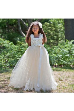 Robe de cortège enfant naturel en tulle de lotus ceinture en étoffe avec sans manches - Photo 1