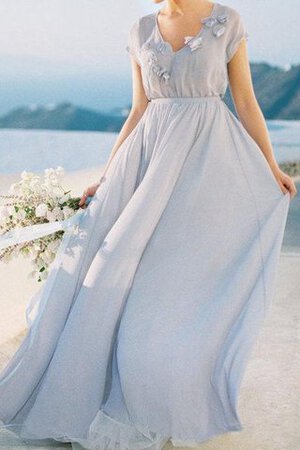 Robe demoiselle d'honneur romantique a-ligne avec chiffon boutonné avec fleurs - Photo 1