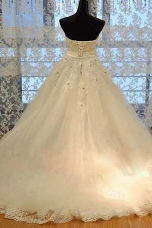 Abito da Sposa A Terra in Tulle Allacciato con Perline Cuore con Applique - Foto 3