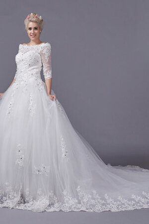 Abito da sposa ball gown unico allacciato in tulle con perline a terra - Foto 4