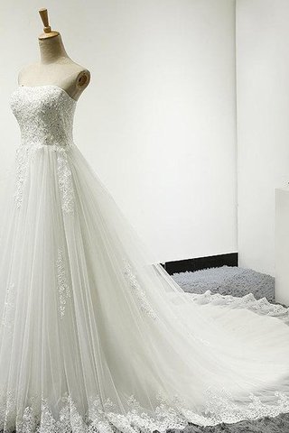 Abito da Sposa A-Line con Perline Coda A Strascico Corto Senza Maniche in Tulle Naturale - Foto 2