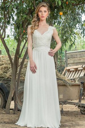 Abito da Sposa A Terra Cappellino V-Scollo Semplice Elegante in Pizzo - Foto 1