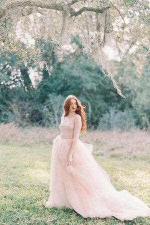 Robe de mariée simple avec décoration dentelle ligne a avec manche 1/2 textile en tulle - Photo 1