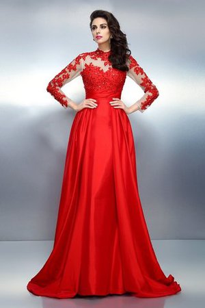 Robe de soirée appliques en satin a-ligne avec manche longue elevé - Photo 1