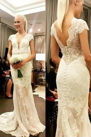 Abito da Sposa in Pizzo Naturale V-Scollo Spazzola Treno Retro - Foto 1