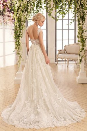 Robe de mariée plissage a-ligne de col bateau encolure ronde boutonné - Photo 2