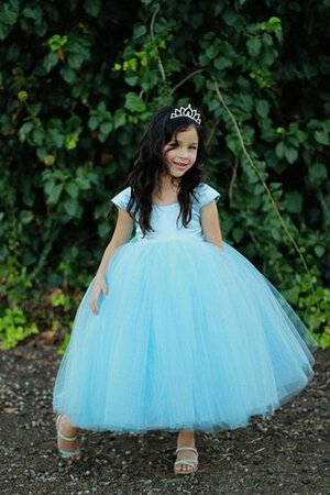 Robe de cortège enfant plissé encolure ronde avec manche courte en tulle arrivée au cheville - Photo 2