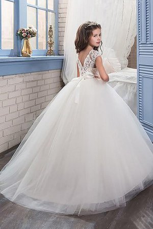 Robe de cortège enfant col u profond en tulle manche nulle avec perle jusqu'au sol - Photo 2