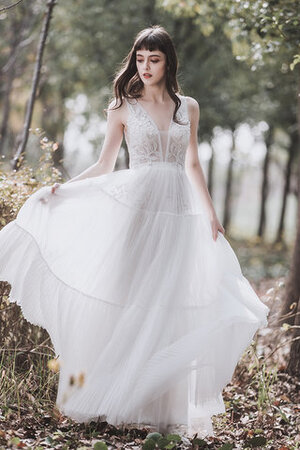 Abito da sposa cerniera in tulle attraente a-line romantico in raso - Foto 1