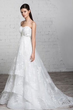 Robe de mariée de traîne courte avec lacets a-ligne avec sans manches avec perle - Photo 3