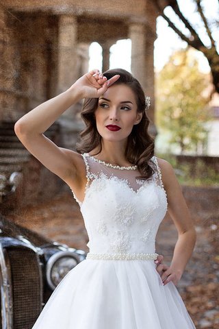 Abito da Sposa Naturale Vintage Tondo Senza Maniche A-Line in Tulle - Foto 2