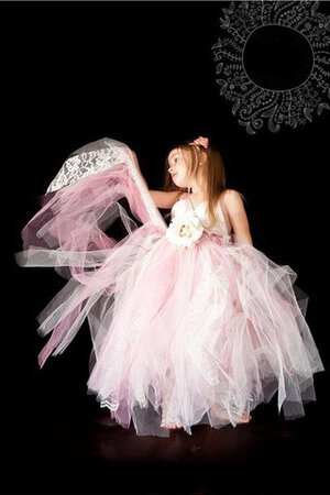 Abito da Cerimonia Bambini radiosa con Increspature con Perline in Tulle con Fiocco con Fiore - Foto 4