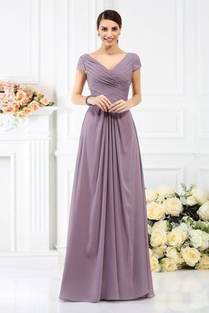 Chiffon Prinzessin Bodenlanges Brautjungfernkleid mit Kurzen Ärmeln mit Drapierung - Bild 1