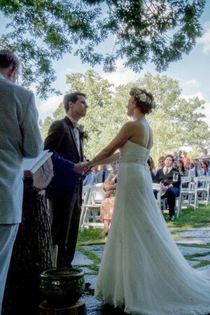 Robe de mariée naturel ruché en organza appliques croisade - Photo 3