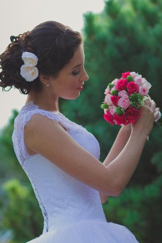 Robe de mariée modeste naturel avec manche courte cordon avec décoration dentelle - Photo 2