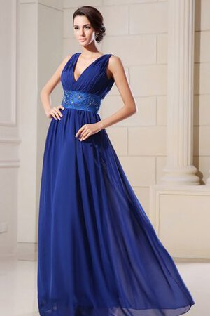 Perlenbesetztes Empire Taille Chiffon A-Linie Abendkleid mit V-Ausschnitt - Bild 1