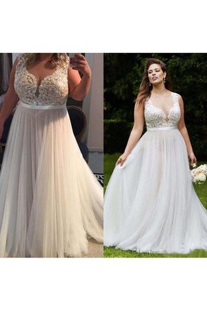 Spitze Juwel Ausschnitt A-Line sexy Brautkleid mit Plissierungen mit Applike - Bild 3