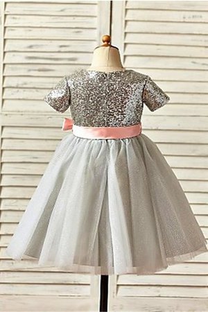 Robe de cortège enfant naturel avec manche courte avec zip en tulle avec fleurs - Photo 3