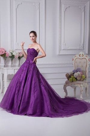 Robe de quinceanera cordon ruché avec perle a-ligne col en forme de cœur - Photo 7