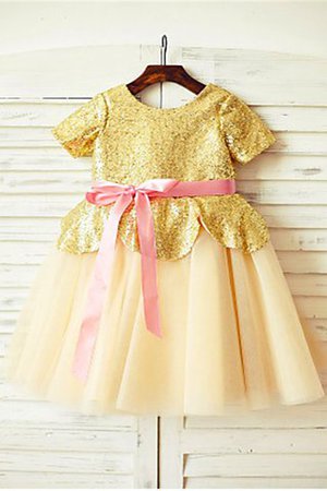 Robe de cortège enfant pailleté naturel a-ligne avec zip textile en tulle - Photo 2