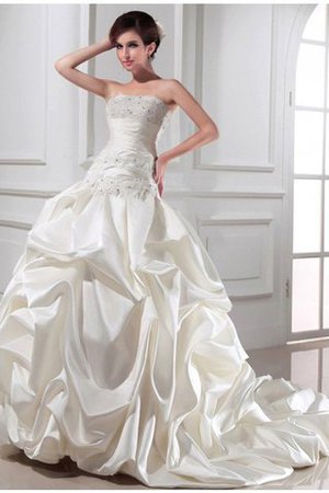 Robe de mariée longue appliques avec lacets de tour de ceinture en haute en satin - Photo 1