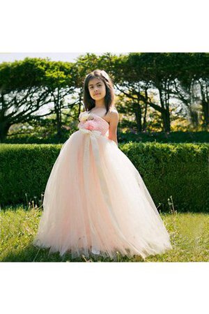 Abito da Cerimonia Bambini con Piega con Fusciacca Ball Gown con Perline con Fiore A Terra - Foto 1