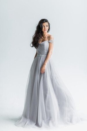 Abito da Sposa con Perline in Tulle Cerniera lusso A-Line Spazzola Treno - Foto 1