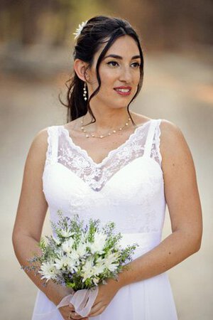 Vestido de Novia de Hasta el suelo de Encaje Adorno de Baja escote en V - Foto 3