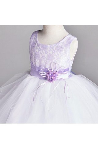 Abito da Cerimonia Bambini con Increspature Ball Gown in Tulle Senza Maniche con Fiore A Terra - Foto 2