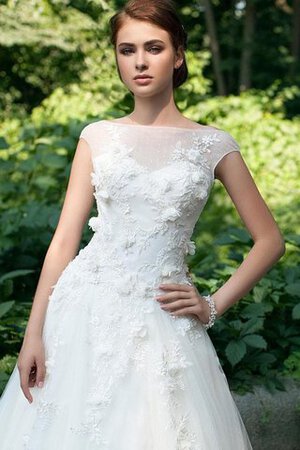 Vestido de Novia de Corte Evasé de Cola Corte de Baja escote en V de Flores de Largo - Foto 4