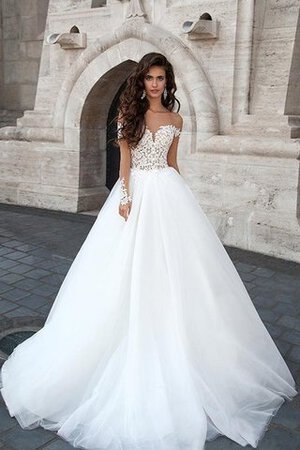 Abito da Sposa A-Line Coda A Strascico Cappella decorato con Maniche Lunghe Elegante Cuore - Foto 1