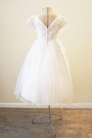 Abito da Sposa Sotto Ginocchio in Tulle retro A-Line con Manica Corte con Increspato - Foto 2