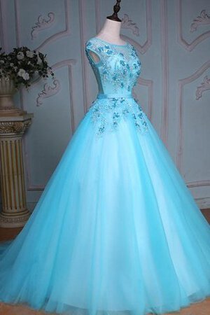 Robe de quinceanera de col en cœur avec lacets de traîne moyenne de lotus appliques - Photo 3