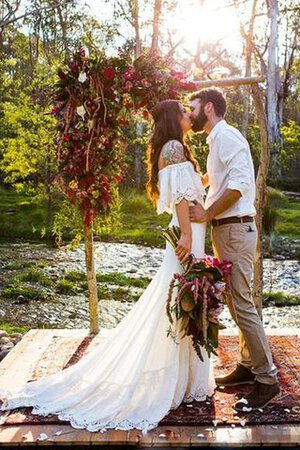 Abito da Sposa Moderno a Spiaggia Cerniera con Manica Corte Semplice Fuori dalla spalla - Foto 3