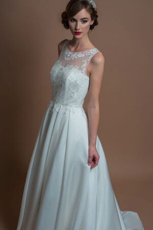 Abito da Sposa Tondo con Applique A-Line A Terra in Raso Naturale - Foto 3