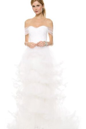 Abito da Sposa Spazzola Treno in Organza Naturale A-Line con Increspature Cappellino - Foto 1