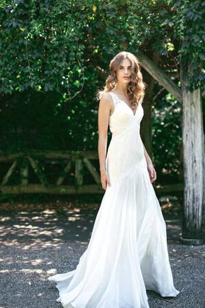 Abito da Sposa retro V-Scollo con Piega Buco Della Serratura Schiena in Chiffon A-Line - Foto 3