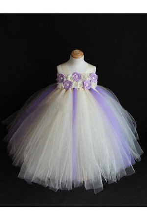 Abito da Cerimonia Bambini Alla Caviglia Senza Maniche con Fiore Ball Gown in Tulle con Piega - Foto 4