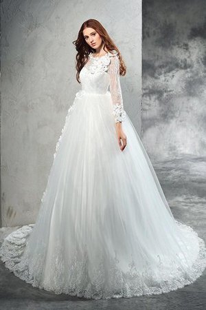 Abito da Sposa Lungo con Maniche Lunghe Naturale con Fiore Ball Gown - Foto 4