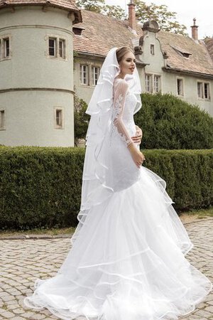 Robe de mariée naturel longueur au ras du sol avec manche longue trou de serrure col en bateau - Photo 4