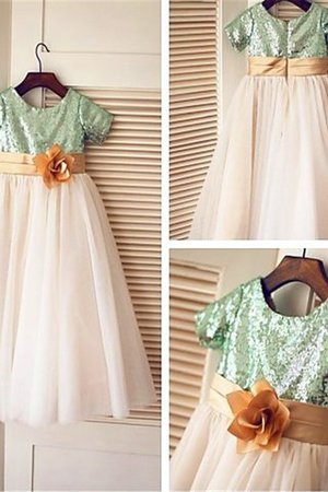 Robe de cortège enfant brillant col u profond avec zip de princesse ligne a - Photo 5