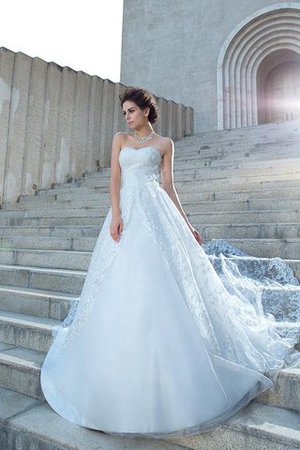 Abito da Sposa in Pizzo Coda A Strascico Cappella Ball Gown Cuore Alta Vita - Foto 3